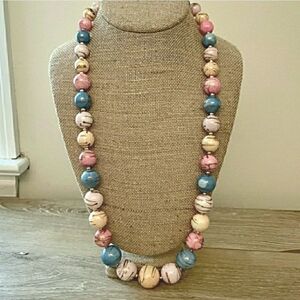 60s Vintage Necklace Beads Pink Blue Yellow Rainbow Jewelry Making Crafts AC4